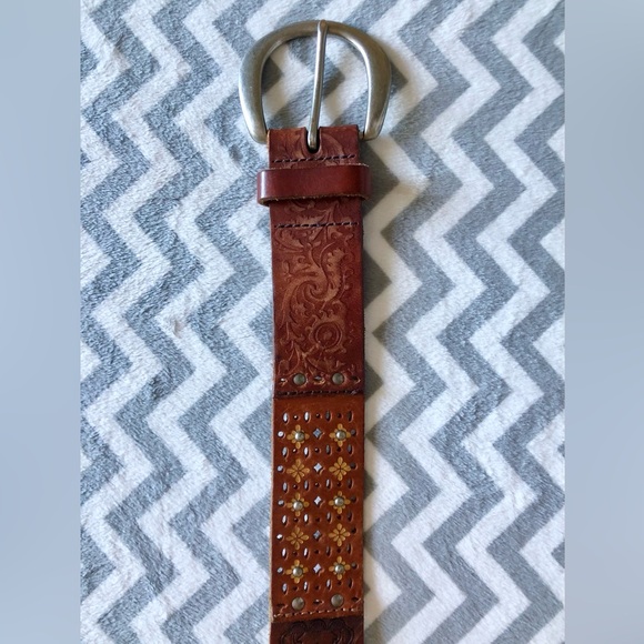 Vintage Y2K Fossil Brown Leather Patchwork Detailing Women’s Belt, Size MED - Picture 2 of 4